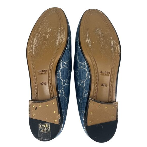 Gucci Horsebit Jordaan Lame Fabric Loafers Blue Silver Size 37.5 - Picture 13 of 13
